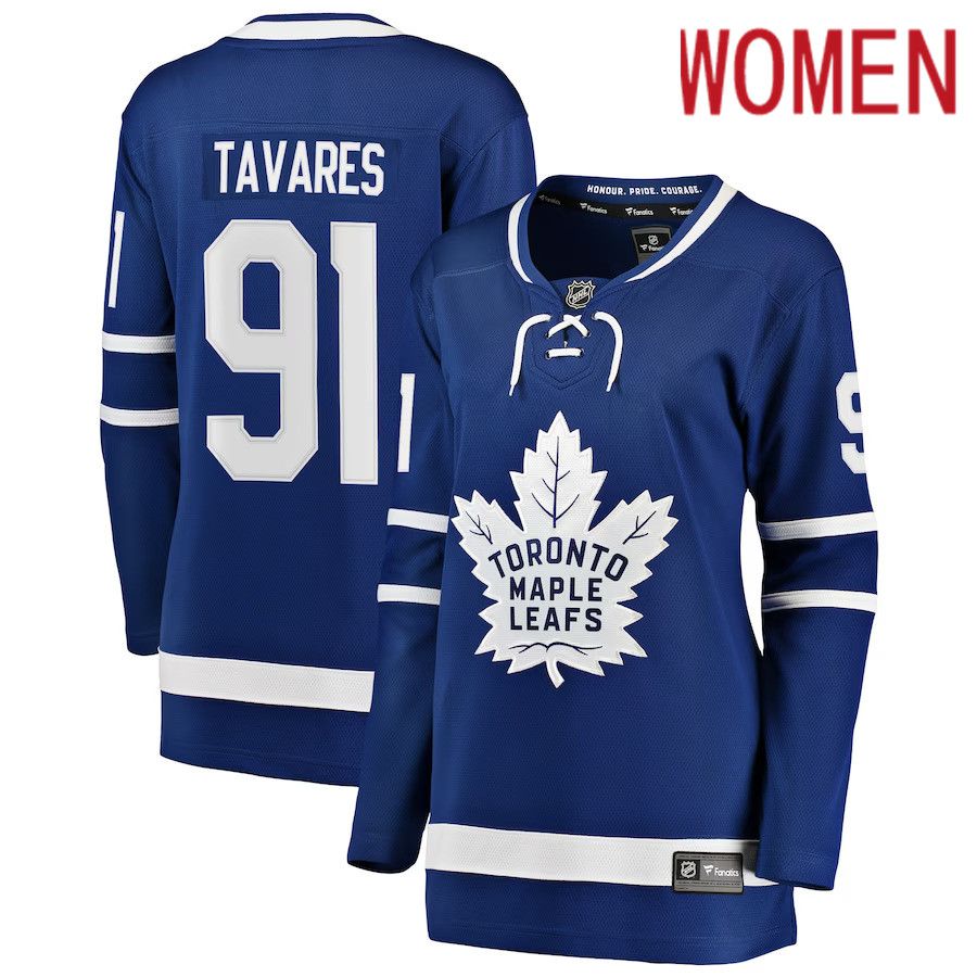 Women Toronto Maple Leafs #91 John Tavares Fanatics Branded Blue Home Breakaway Player NHL Jersey